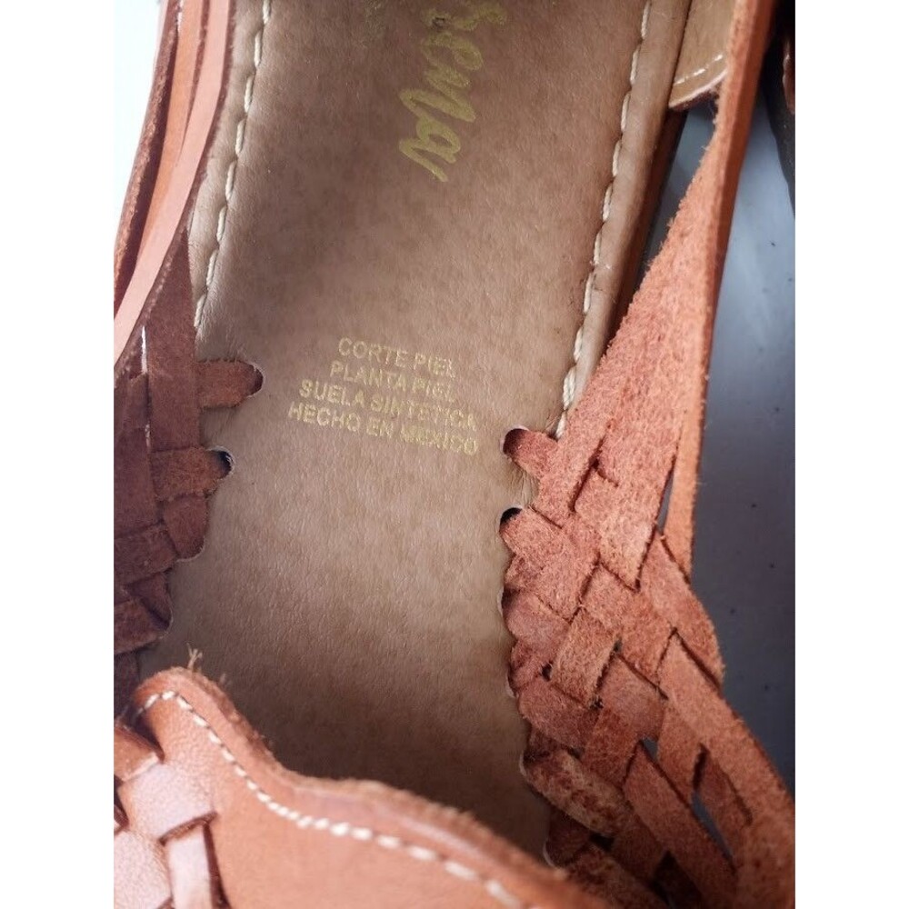 Macarena Collection Women’s Brown Leather Huarache Flats Woven Slip On  Size 8 - Picture 8 of 13